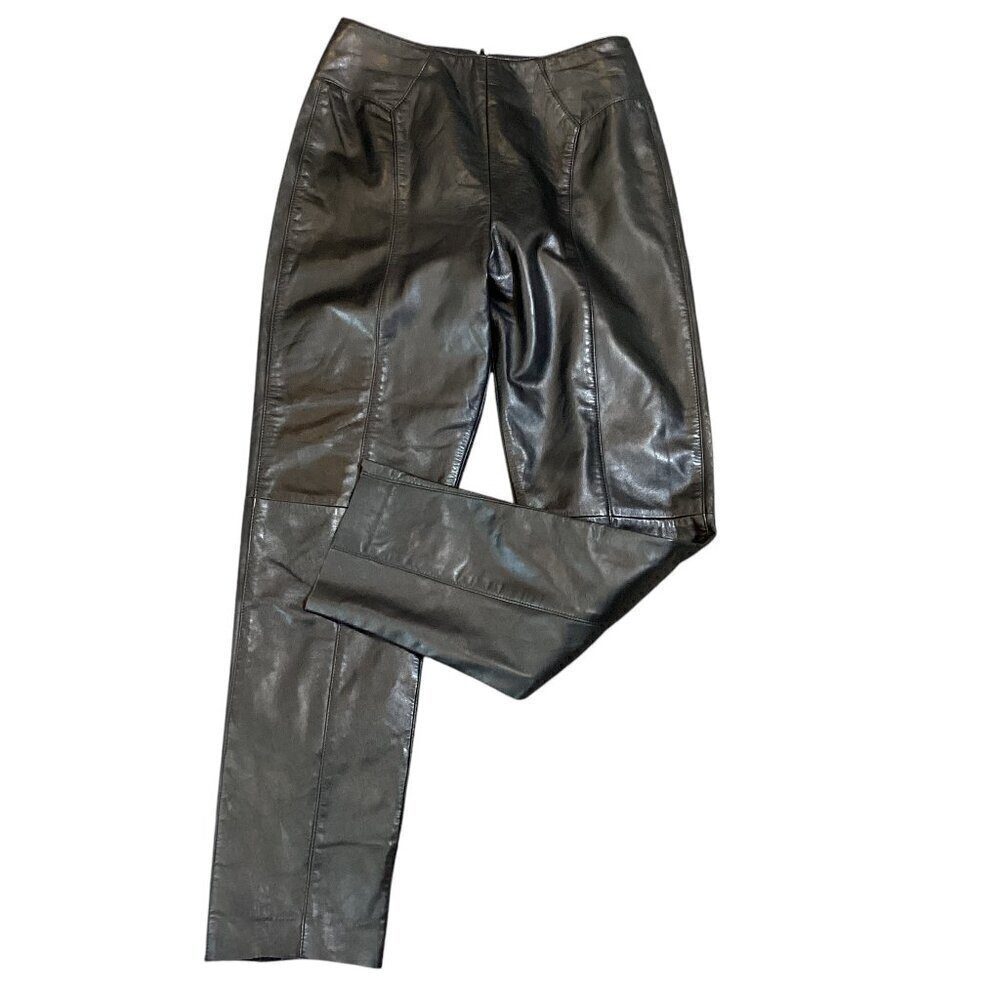 VTG Verducci Leather Pants High Rise Straight Sz 28x28" Black #310i‎